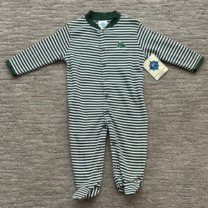 Tractor Green and White Striped Footie Onesie 6-9 months